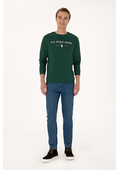 U.S. Polo Assn.  Erkek Regular Fit Bisiklet Yaka Koyu Yeşil İnce Basic Sweatshirt 50313743-VR079