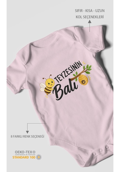 Morivokids Teyzesinin Balı Kısa Kollu Bebek Body %100 Pamuk Zbn225-kk Bebe Pembe