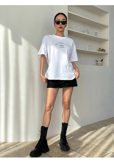 Clarity And Candor Baskılı Unisex Oversize T-shirt Beyaz
