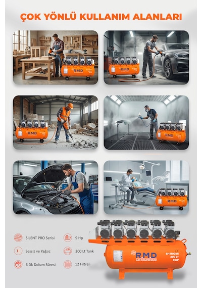 R.m.d Kompresör 300 Lt Hava Kompresörü Sessiz Ve Yağsız Sh1100x6