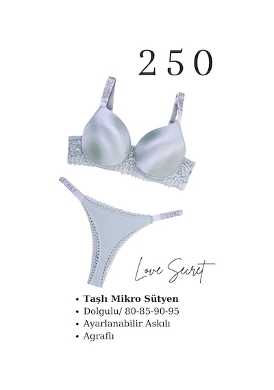 Tılsım Lingerie Murays Kadın 3lü Taşlı Mikro Sütyen Takım Gri/kırmızı/pembe