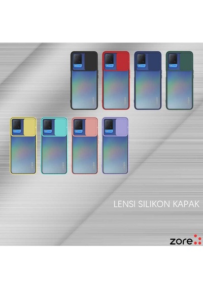 Noktaks - Oppo Uyumlu Oppo A54 4g - Kılıf Slayt Sürgülü Arkası Buzlu Lensi Kapak - Pembe Açık