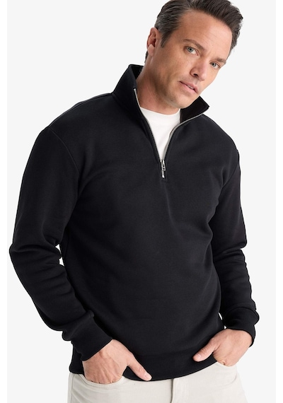Defacto Regular Fit Dik Yaka Yarım Fermuarlı İçi Yumuşak Tüylü Basic Düz Sweatshirt X7405az25aubk81 Siyah