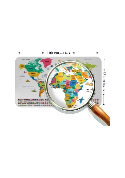 Türkçe Ülke Bayrak Lı Eğitici Başkent Detaylı Atlası Dünya Haritası Duvar Sticker -60x105-3860 Renkli