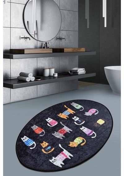 Black Cats Oval Djt 60X90 Cm Banyo Banyo Paspası Black Cats Oval Djt 60X90 Cm Banyo Banyo Paspası