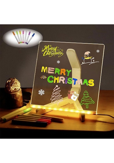 Buffer Led Işıklı Kendiliğinden Renkli Fosforlu Kalemli Kare Yazı Panosu 20x20 Cm Şeffaf