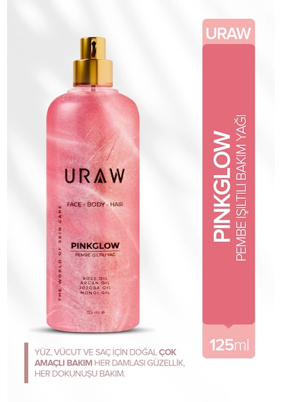 Uraw Pink Glow Yüz Vücut ve Saç İçin Işıltı Veren Bakım Yağı 125 ML