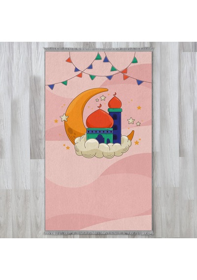 Evaşk Çocuk Seccadesi Namazlık Dokuma Halı Kaymaz Muslumana Seccade50 x 90 PEMBE 1EVASK421P66