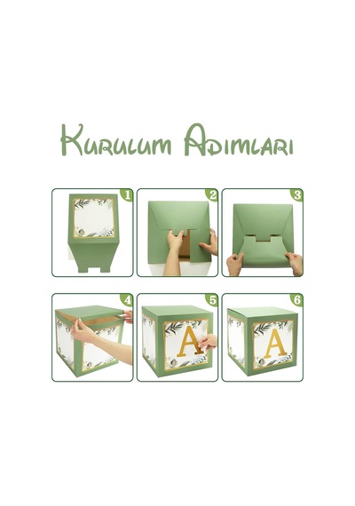Küf Yeşili Temalı Baby Shower Set Adaçayı Baby Kutu, Ayıcık Folyo Ve Lateks Balon Set Yeşil