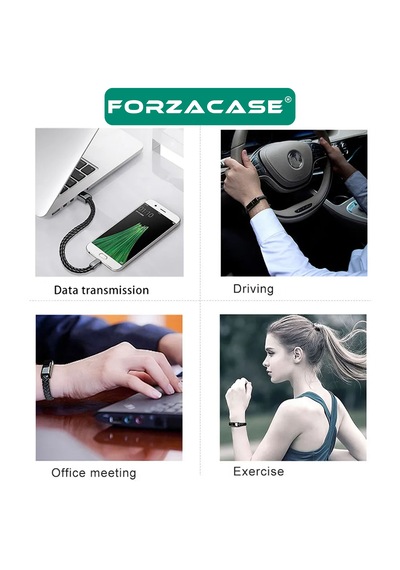 Forzacase İos Android Tablet Telefonlar İle Uyumlu Type-c To Usb Deri Bileklik Şarj Data Kablosu Pd 66w - Fc1249 Siyah