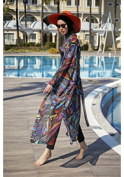 Remsa Mayo Remsa Tesettür Mayo Üzerine Tek Kaftan Kimono Pareo Rp020 Alina Siyah