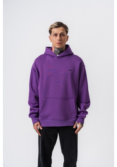 Erkek Respire Yazı Detaylı Kapüşonlu Basic Oversize Hoodie Lila