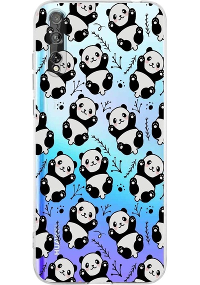 Huawei P Smart S Kamera Korumalı Kapak Panda Tasarımlı Şeffaf Kılıf Şeffaf
