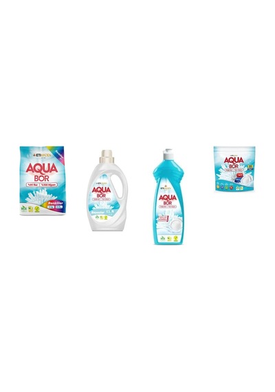 Aquabor Doğal Mineralli 4 Kg Renkliler + Sıvı Beyaz + Elde Bulaşık + Tablet 4 Lü Set 0.75 LT - 2.5 LT - 12 KG