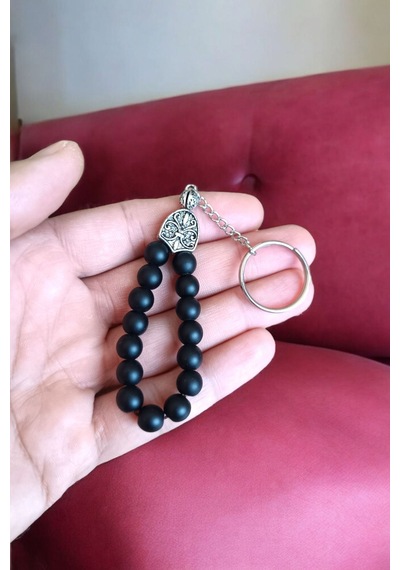Oniks Anahtarlık Doğal Tesbih Model Doğal Taş Çelik Malzeme Oniks Taşı Tesbih Anahtarlık