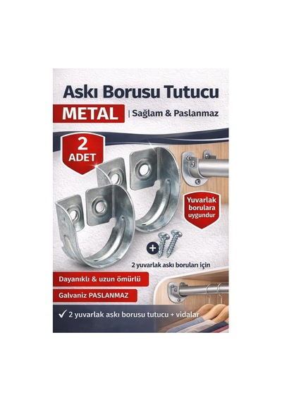 Krom Oval Boru Askı Flanşı Gardırop Dolap İçi Askılık Aparatı Mobilya Uyumlu 2 Adet Set Diğer
