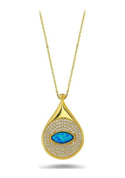 Beyaz Taşlı Gümüş Opal Kolye (498591236)