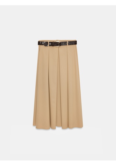 Dilvin 81074 Kemerli Pileli Midi Etek-camel