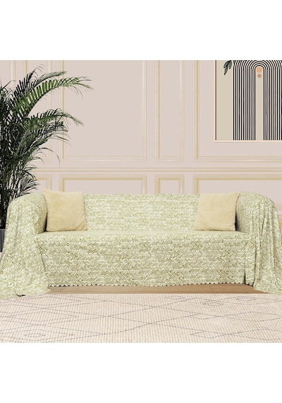 Softmicro İskandinav Desenli Boho 180x300 Cm Koltuk Örtüsü Şalı, Kanepe Örtüsü, Tv Battaniyesi Yeşil 001