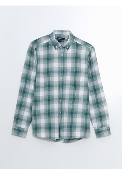 Lcwaıkıkı Classic Yeşil Regular Fit Uzun Kollu Ekose Gabardin Erkek Gömlek