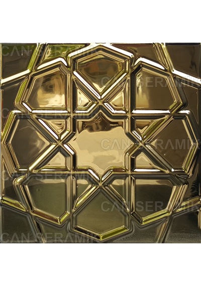 Can Seramik - 20x20 Cm. Altın Kaplama Rölyefli Selçuklu Yıldızı