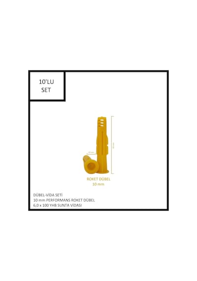 Dübel-vida Seti, Performans Roket Dübel 10 Mm, 6,0x100 Yhb Sunta Vidası, 10 Adet