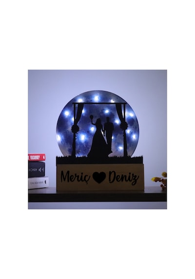 Led Işıklı Pleksi Dolunay Kişiselleştirilebilir Biblo Wedding Gelin Damat Anahtar Askılığı Mavi - 737346274