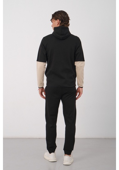 Dechers Erkek Siyah Tech Fleece Double Face Kapüşonlu Fermuarlı Eşofman Takımı - E228 Krem