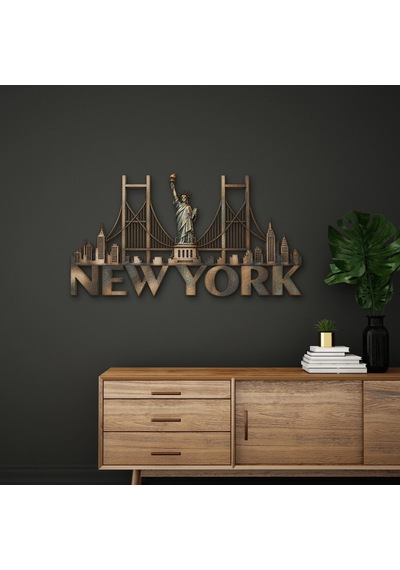 New York Ve Özgürlük Heykeli - Metal Tablo - Dec0201 120 X 64 Cm Çok Renkli