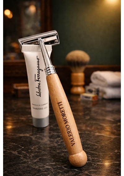 Valerio Moretti Ahşap Saplı Klasik Tıraş Bıçağı + Shaving Gel 15 Ml
