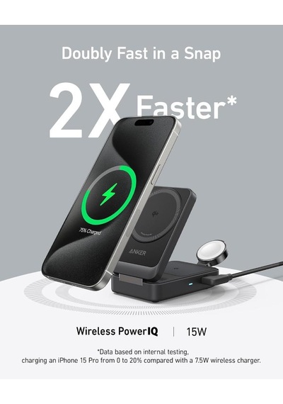 Anker Maggo Wireless Charging Station 15w Foldable 3 İn 1- Black B2557212
