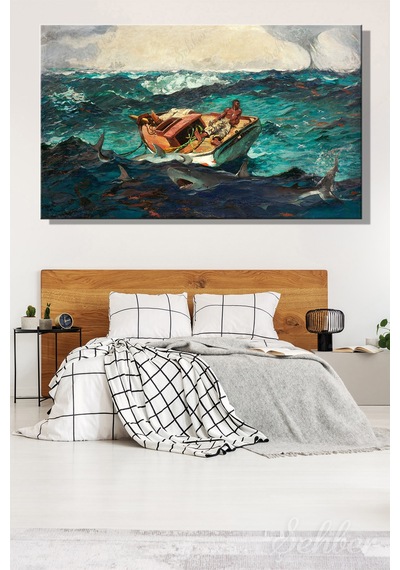 Winslow Homer'ın "the Gulf Stream" Körfez Akımı Adlı Eseri Yatay Kanvas Tablo 4305 Çok Renkli
