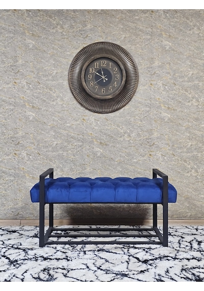 Zafir Siyah Boyalı Metal 80 Cm Puf Bench - Antre Puf - Hol Bench - Puf - Oturak - Bench Mavi