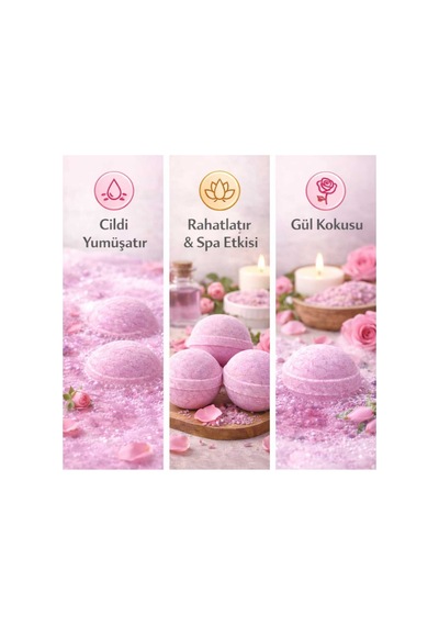 3 Adet 50 Gr. Gül Kokulu Banyo Topu, Nem Bombası, Banyo Bombası, Manikür Ve Pedikür Topu Diğer