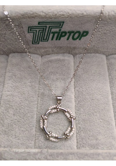 Tiptop/ Gümüş Renk Zincir Model Zirkon Taşlı Halka Kolye Gümüş