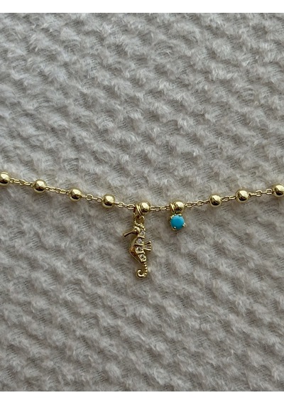 Deniz Atı Charmlı Gold Halhal Çok Renkli