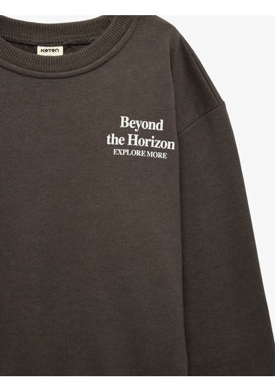 Koton Baskılı Şardonlu Pamuklu Bisiklet Yaka Uzun Kollu Sweatshirt Antrasit 7wmb10125tk