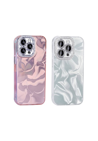 Noktaks - İphone 15 Pro Uyumlu Kılıf Airbagli Parlak Taş Detay Tasarımlı Esila Kapak - Beyaz - T32888