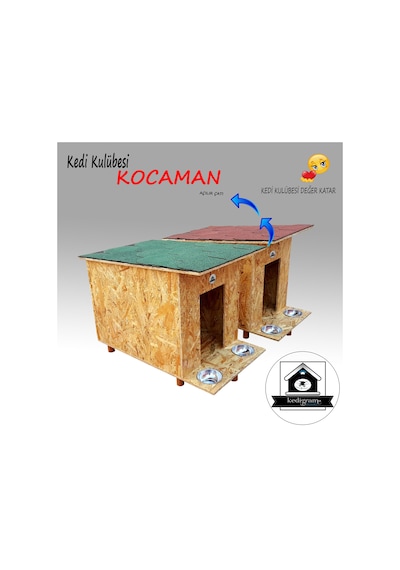 Kedigram Kedi Kulübesi Kocaman Red Kedi Evi Shingle Çatı Kaplamalı