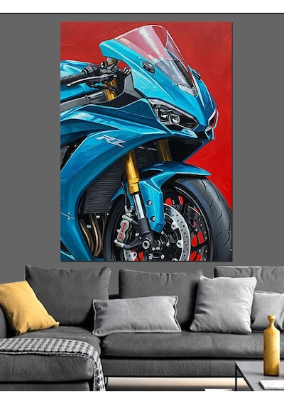 Ahşap Tablo Mavi Spor Yarış Motosikleti Ünlü Tabloları