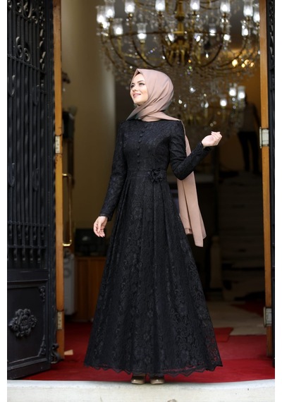 İbrahim Burak Etiler Collection Ahunisa Henna Abiye Siyah 5646