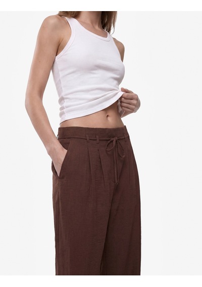 Koton Straight Fit Pileli Kemerli Geniş Paça Pantolon Kahverengi 6sak40386pw Kahve
