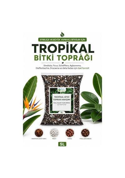 Straliçe Cennet Kuşu Toprağı 5 L Ficus, Schefflera, Aglaonema, Dieffenbachia, Dracaena Ve Büyük Yapraklı Tropikal Bitkiler İçin Premium Hazır Toprak Karışımı Diğer