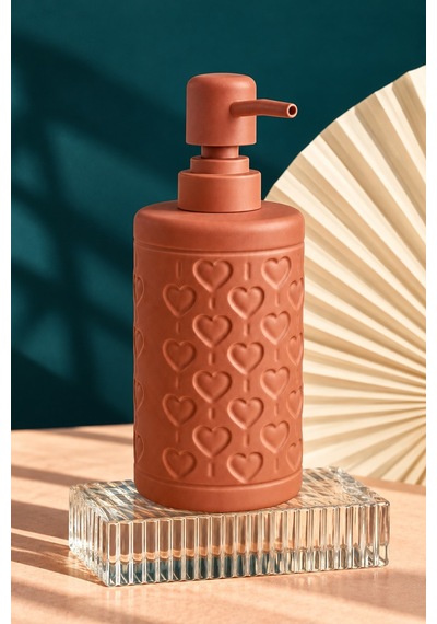 Rosıe Kiremit Kabartma Kalp Desenli Yuvarlak Seramik Sıvı Sabunluk 350 Ml Karışık