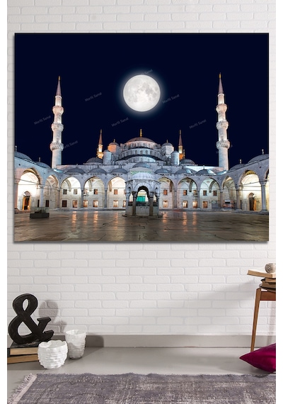 Sultanahmet Camii Gece ve Ay Kanvas Tablo 50 x 35