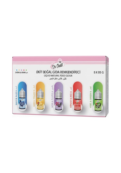 Doğal Sıvı Gıda Boyası 5x35 Gr Mavi Sarı Mor Kırmızı Yeşil