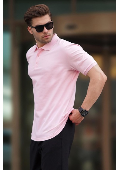 Madmext Pembe Overfit Kısa Kollu Polo Yaka Erkek Tişört 7029-pembe Pembe
