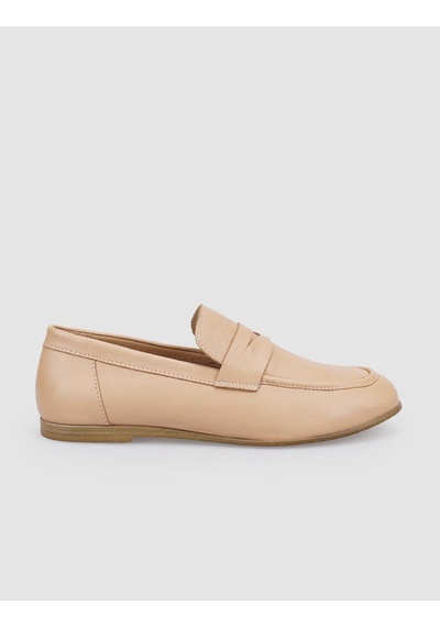 Hakiki Deri Bej Kadın Loafer Bej