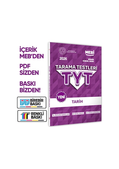 2026 YKS-TYT Mebi-ogm 8li Tüm Dersler Özgün Tarama Test Kitabı A4 Boyut Renkli Görsel  Baskı Ücreti