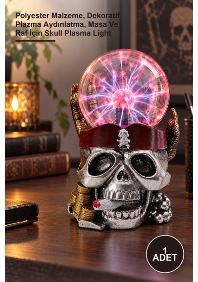 1 Adet Polyester Kurukafa Plazma Işık Polyester Malzeme, Dekoratif Plazma Aydınlatma, Masa Ve Raf İçin Skull Plasma Light